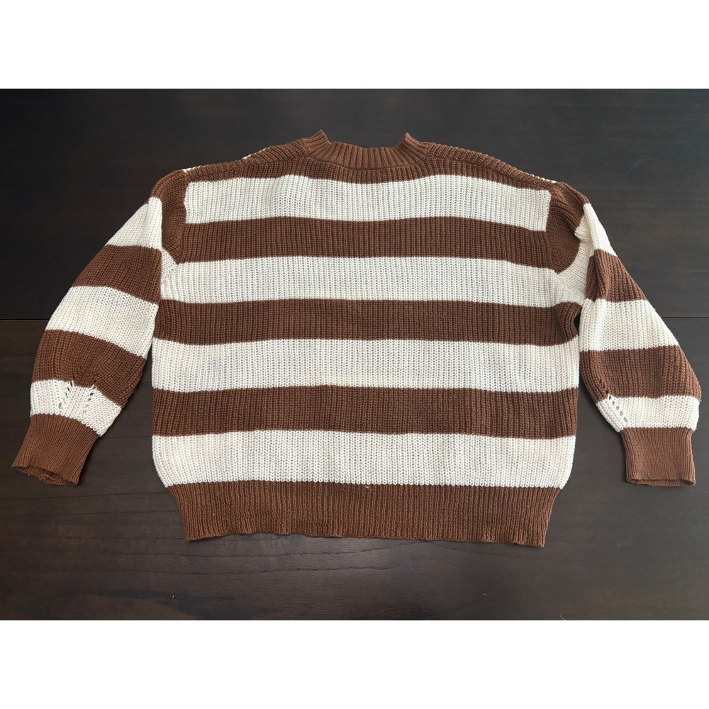 Dazy Brown and Cream Striped Knit Sweater Oversized Boho Aesthetic Size S